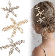 Accessori capelli 3 pezzi - Stelle di mare Accessori capelli - Spille da spiaggia in oro - Decorazioni con perle e strass - Leggero e robusto - Adatto per feste