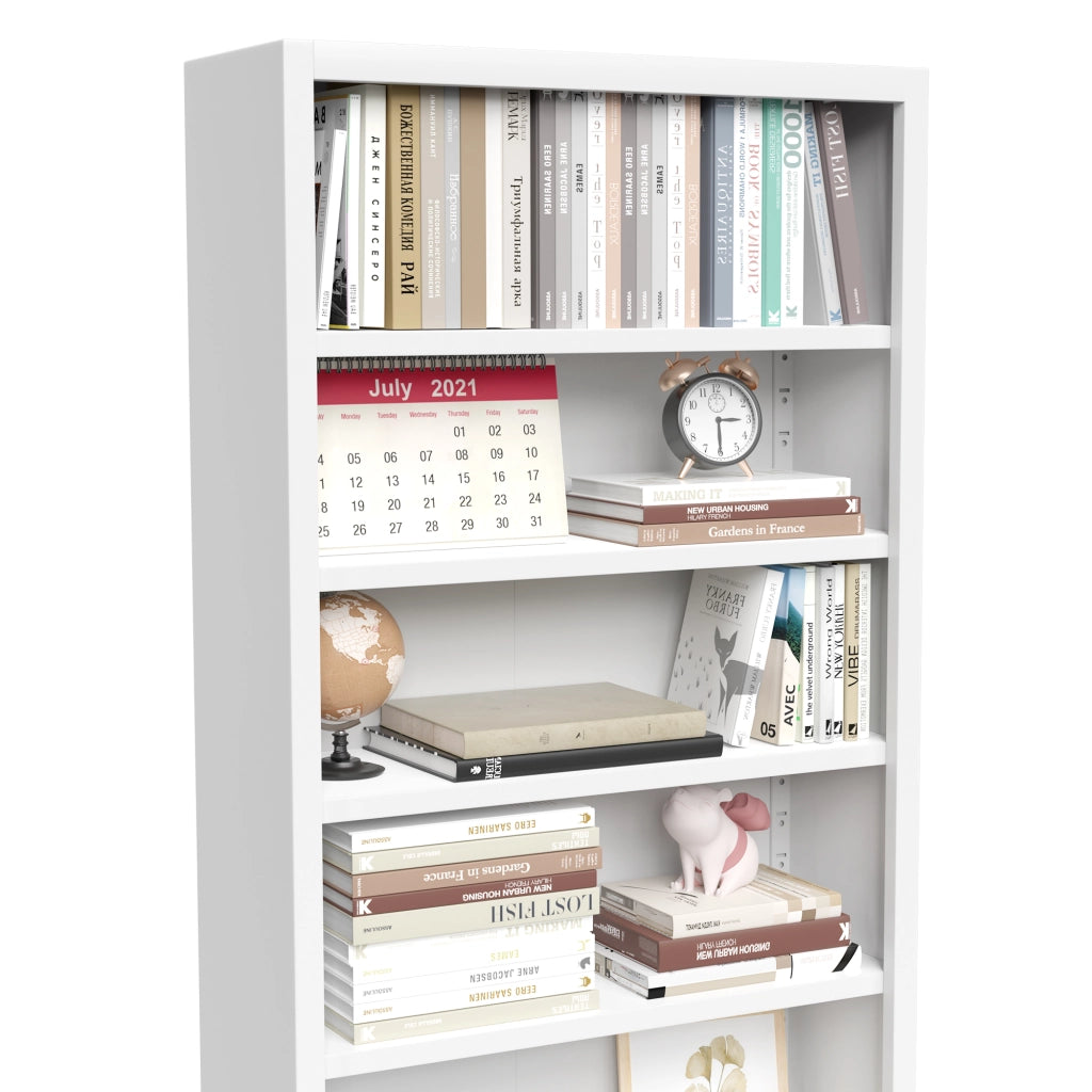 Libreria in metallo bianca con 5 ripiani regolabili e anta, design industriale, H 180 cm
