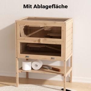 Gabbia per roditori piccoli animali a 3 livelli in legno e plexiglas con tetto apribile
