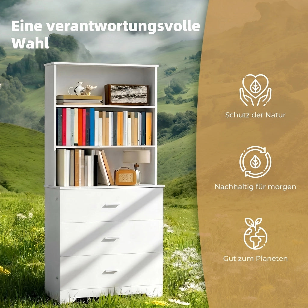 Libreria con vetrina e cassetti ¨C Zephmum ¨C Bianco 79x39.5x180 cm