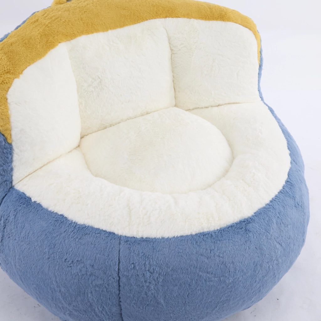 Poltrona pouf in pelliccia sintetica con imbottitura in schiuma, maniglia e fondo antiscivolo, multicolore