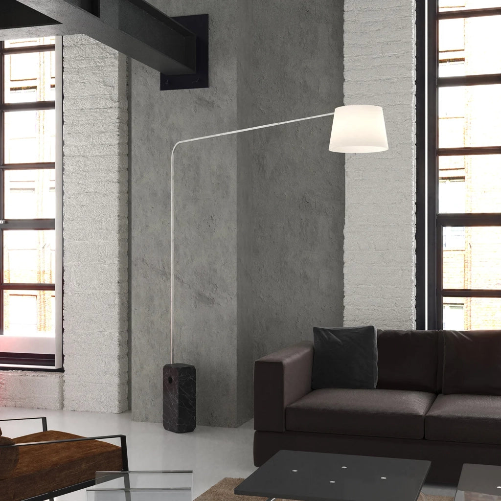 Piantana Contemporanea Corner Marmo Nero Diffusore Tessuto Bianco 1 Luce E27