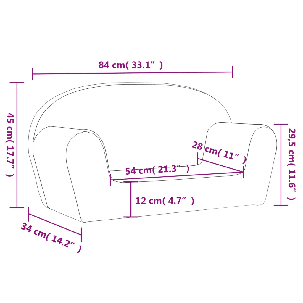 Divano per Bambini a 2 Posti-Sofa-Divanetto Antracite in Morbido Peluche 497667