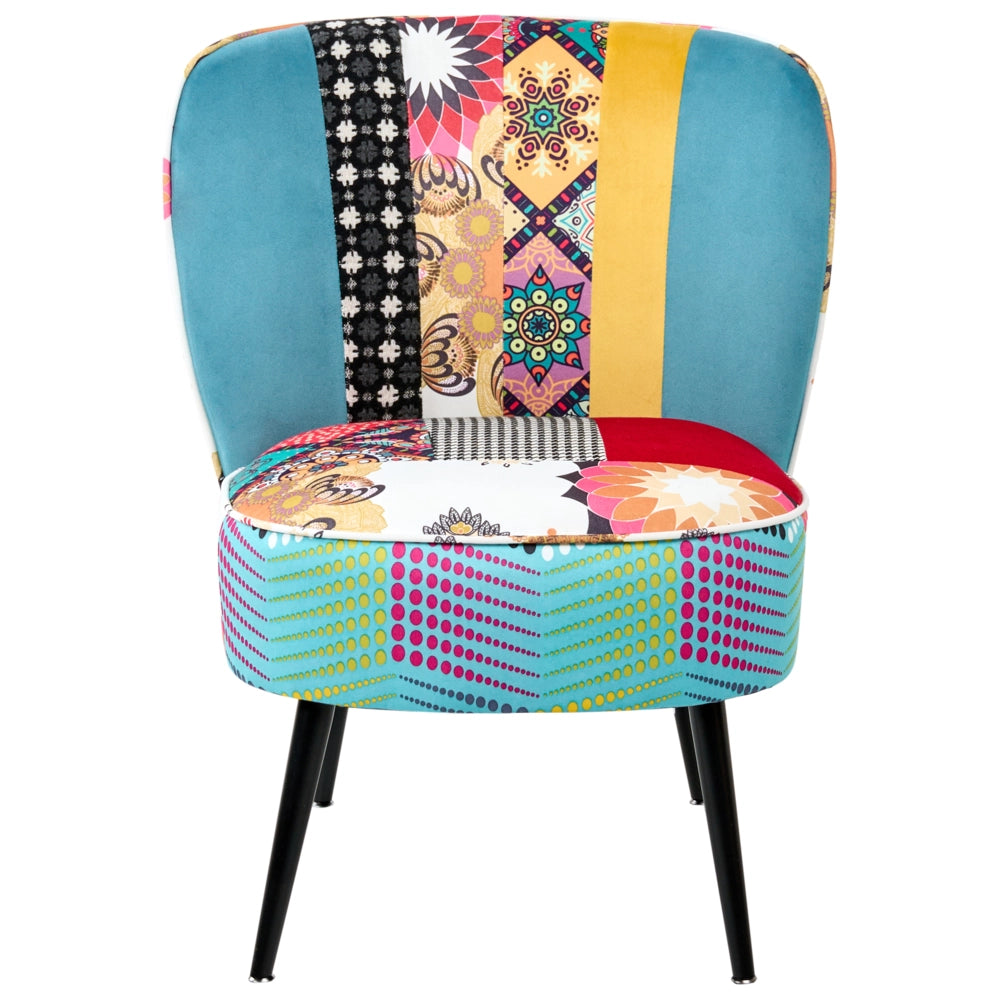 Poltrona Blu Tessuto multicolore senza braccioli Sedia senza braccioli capitonnè Verticale Gambe In Legno