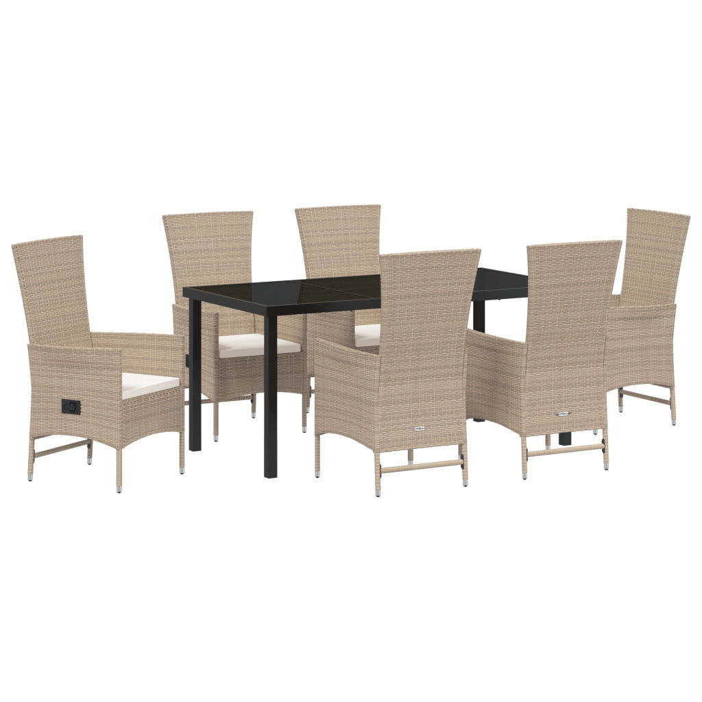 Set da Pranzo da Giardino con Cuscini 7 Pezzi Beige Polyrattan