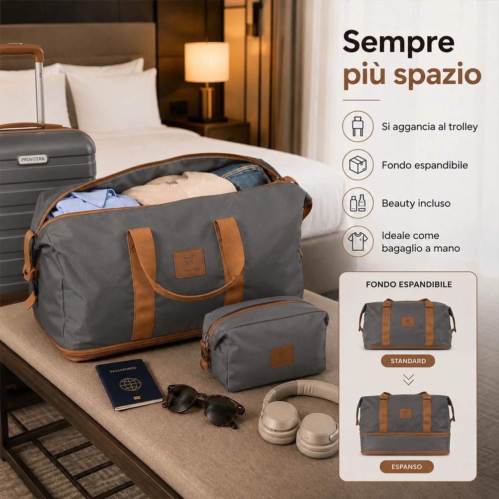 Set 6 Pezzi Valigie Rigide Family in ABS Beauty Case Grigio e Marrone 55/66/75cm