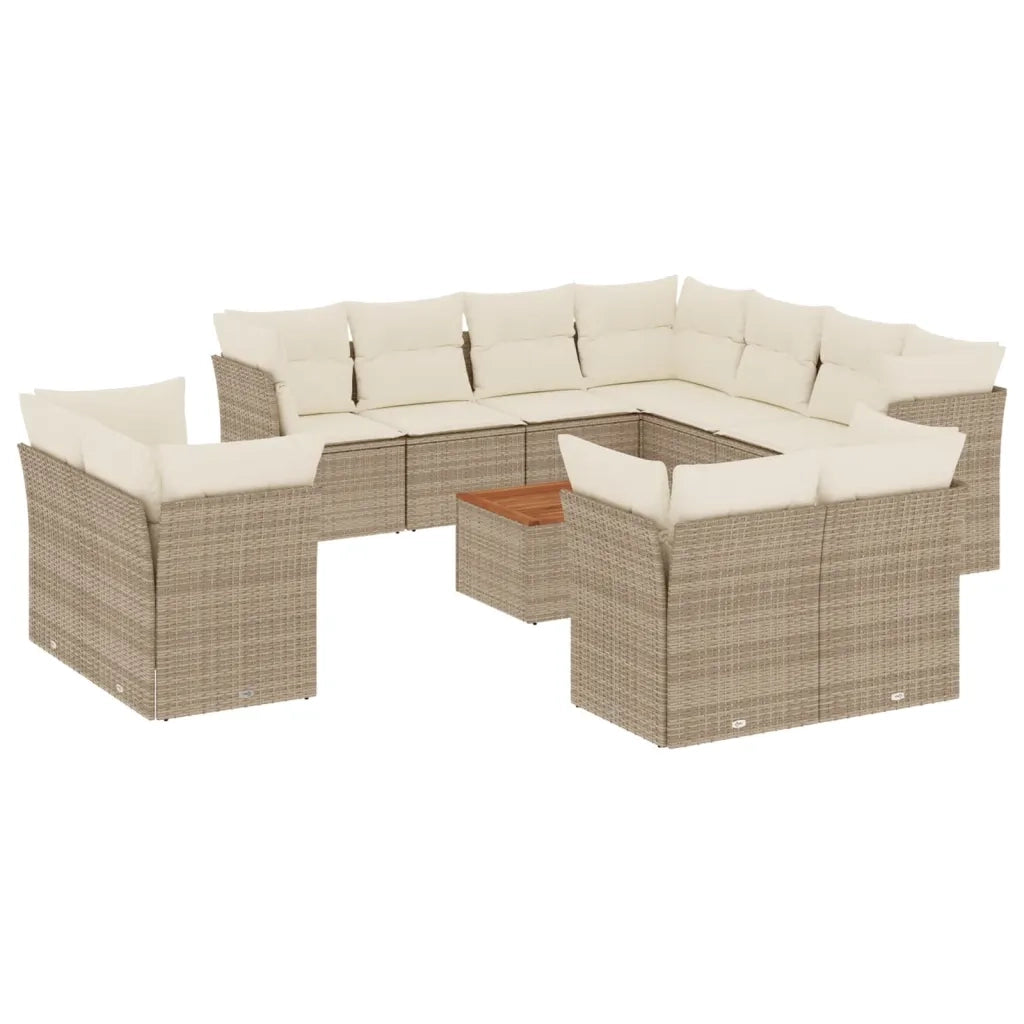 Set Divani da Giardino 12 pz con Cuscini Beige in Polyrattan 3223944