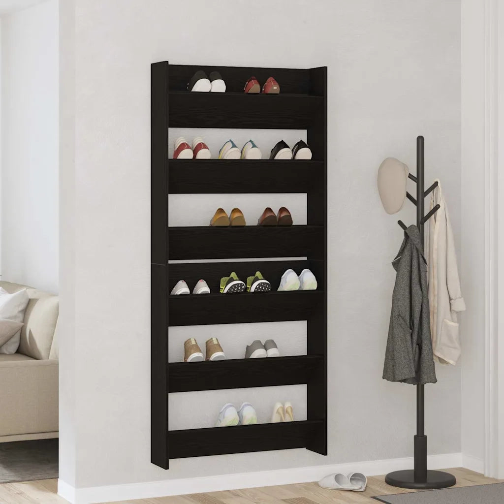vidaXL Armadi per scarpe da muro 2 pcs Rovere nero Legno multistrato