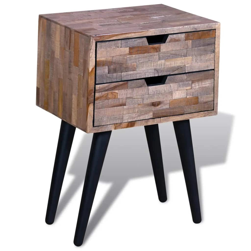 Comodino comodino cassettiera mobile da camera da letto con 2 cassetti legno di teak riciclato 1402126