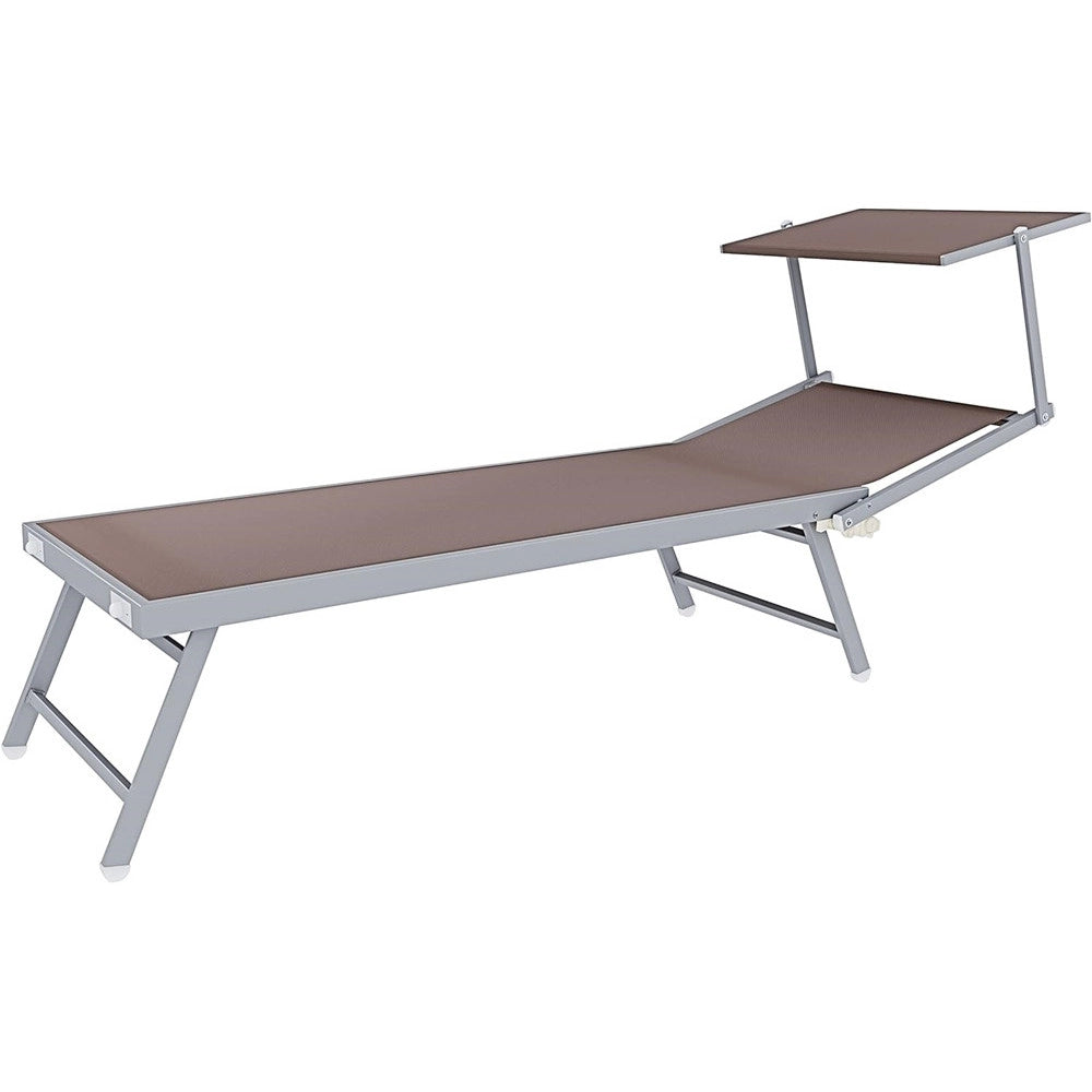 Trade Shop - Lettino Pieghevole Prendisole In Alluminio Textilene Con Parasole Orientabile 186x61x38cm - Tortora