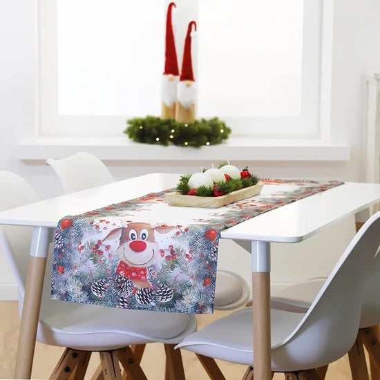 Tavolo da pranzo da cucina 40 x 140 cm con motivo di stampa di alta qualità occhi d'uragano invernale estivo Natale (eland con naso rosso)