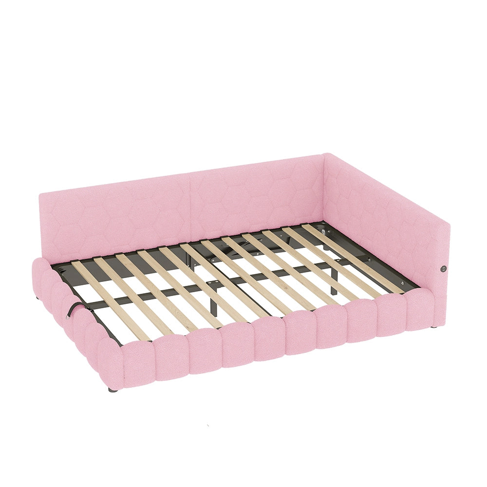 Letto giorno 140x200cm - Xylo - rosa, meccanismo idraulico, USB-C