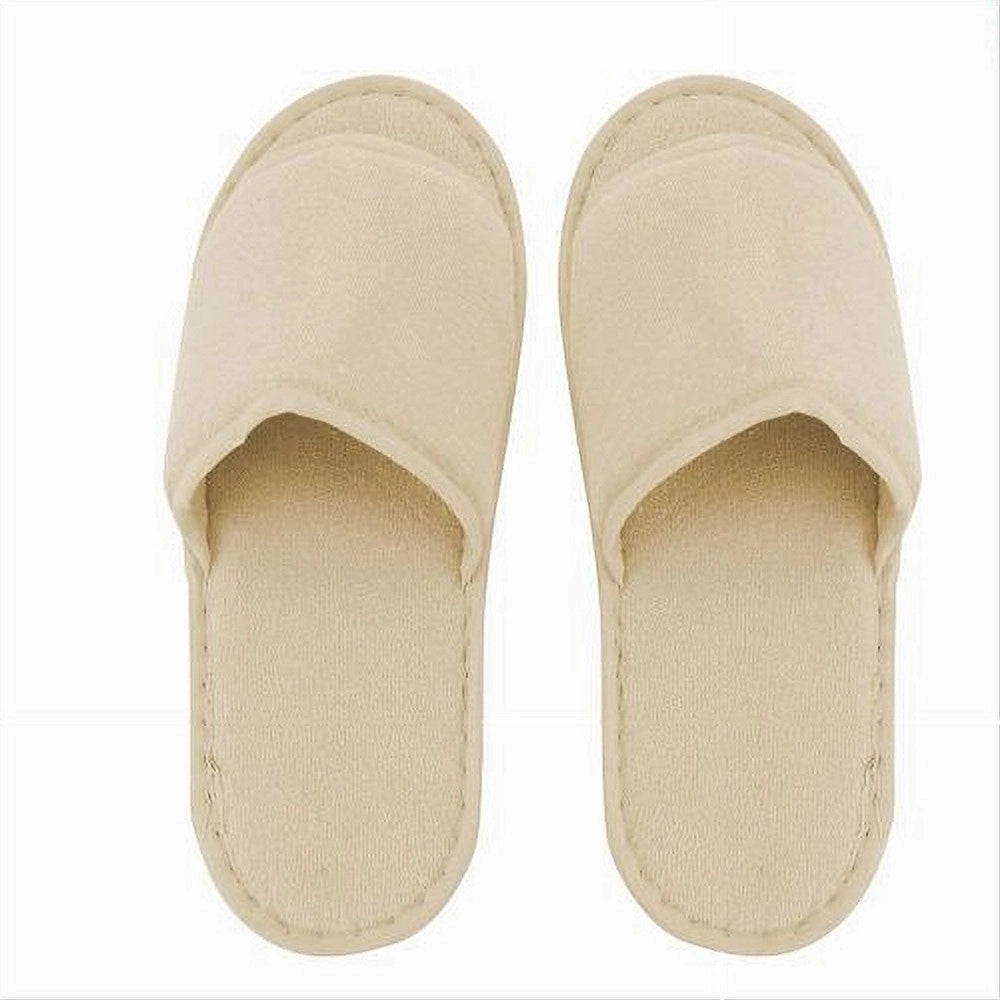 Trade Shop - Coppia Pantofole Ciabatte Bagno In Tessuto Beige Taglia 35-40 Stanza Hotel 79675 -