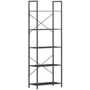 Libreria a 5 ripiani, in stile industriale con struttura metallica, 60x30x170,5 cm, Nero