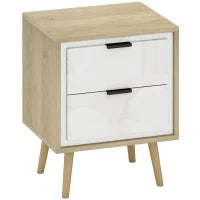 Comodino con 2 cassetti silenziosi e piedi in legno massiccio, 40 x 35 x 50 cm, Bianco lucido
