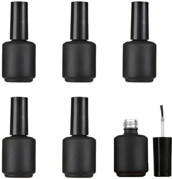 Set di contenitori in vetro trasparente con spazzola, 15 ml, 6 pezzi, con chiusura ermetica, contenitori rotondi con imboccatura navicella, per l'arte del self nail