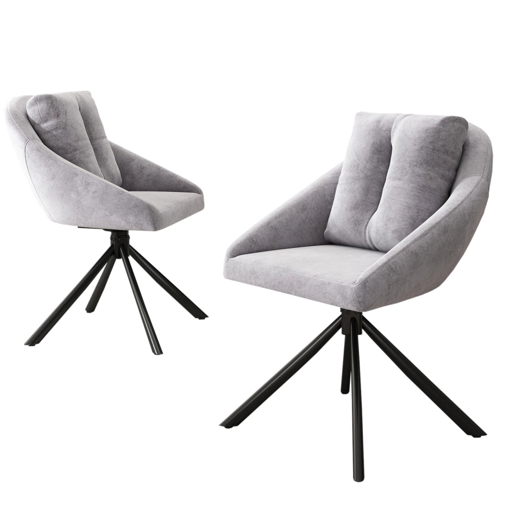 Set di 2 sedie girevoli da pranzo in velluto grigio; ergonomiche; con base in metallo