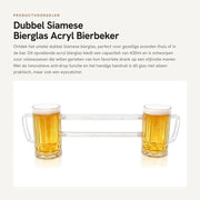Tazza per birra 430ml - Doppio bicchiere siamese per birra - Acrilico - Manico a mano - Resistentente all'urto - Adatto per Bar/KTV