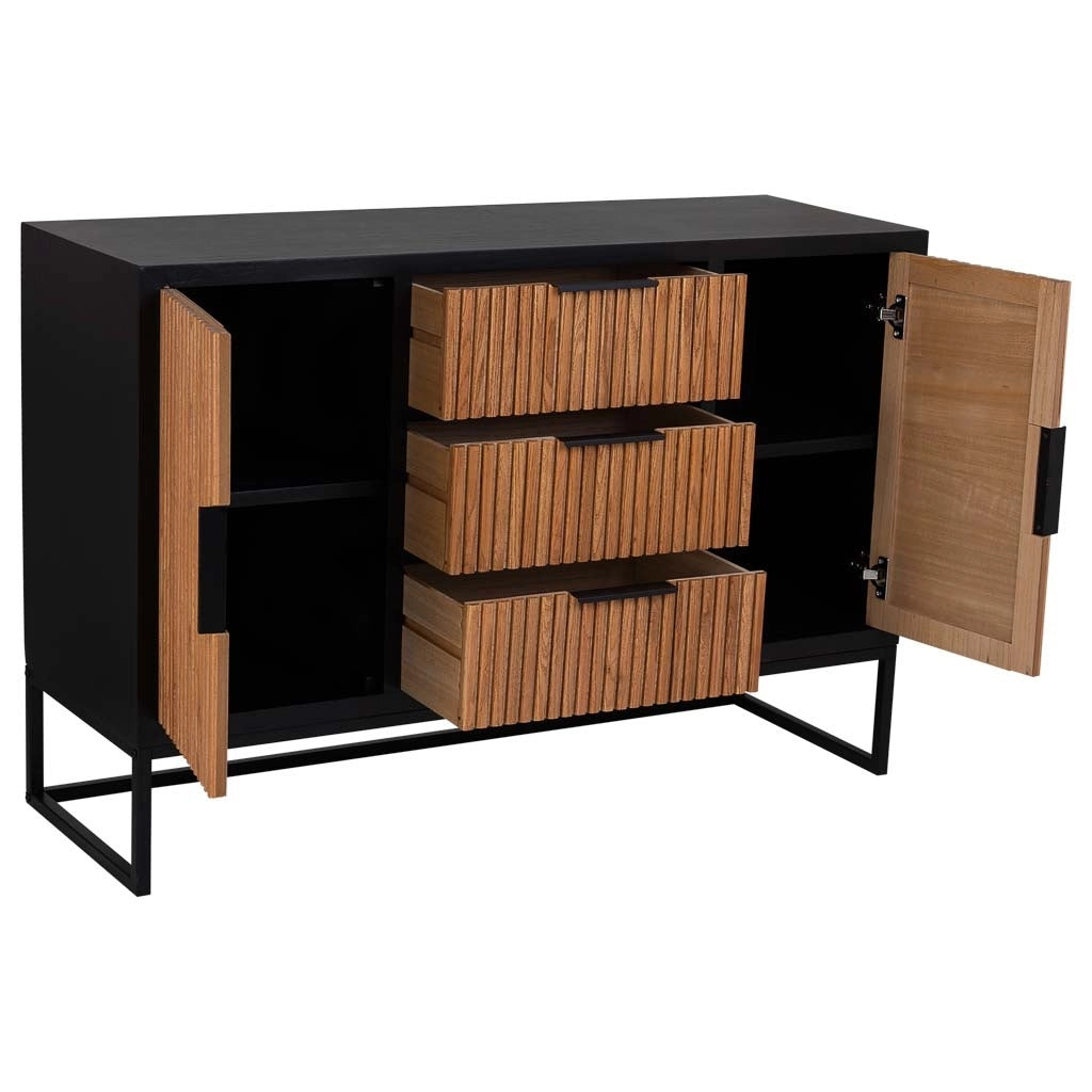 Credenza con 3 cassetti e 2 ante in legno e metallo 120x40,5x81h cm