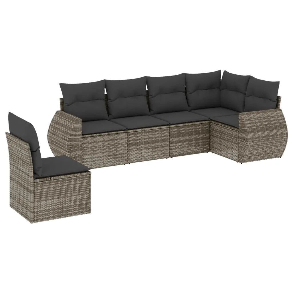 Set Divano da Giardino 6 pz con Cuscini Grigio in Polyrattan 3221429
