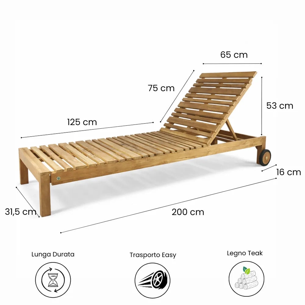 Lettino Prendisole con Schienale Regolabile in Legno Teak – Elafonisi