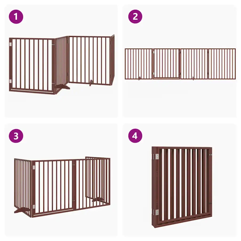 Cancelletto per cani con porta pieghevole 4 pannelli marrone 320 cm in legno di pioppo 352203