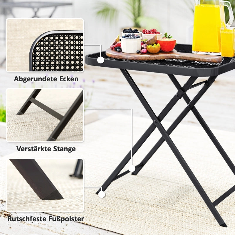 OKWISH Tavolo da Giardino Quadrato con Struttura Pieghevole, per Balcone, Terrazza e Campeggio, Acciaio Nero, 70 x 70 x 72 cm