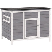 Casetta per Anatre 93x70x72 cm con Tetto Apribile Finestre e Rampa in Legno Grigio