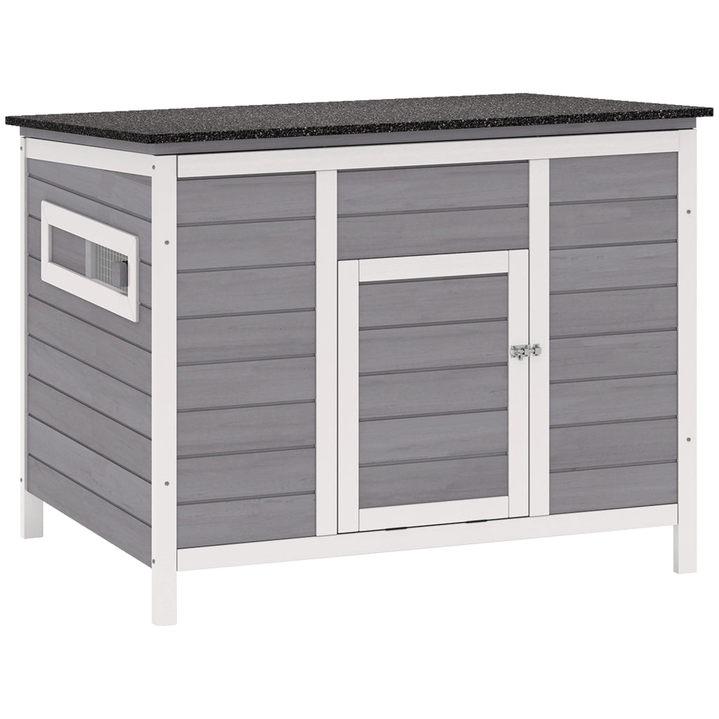 Casetta per Anatre 93x70x72 cm con Tetto Apribile Finestre e Rampa in Legno Grigio