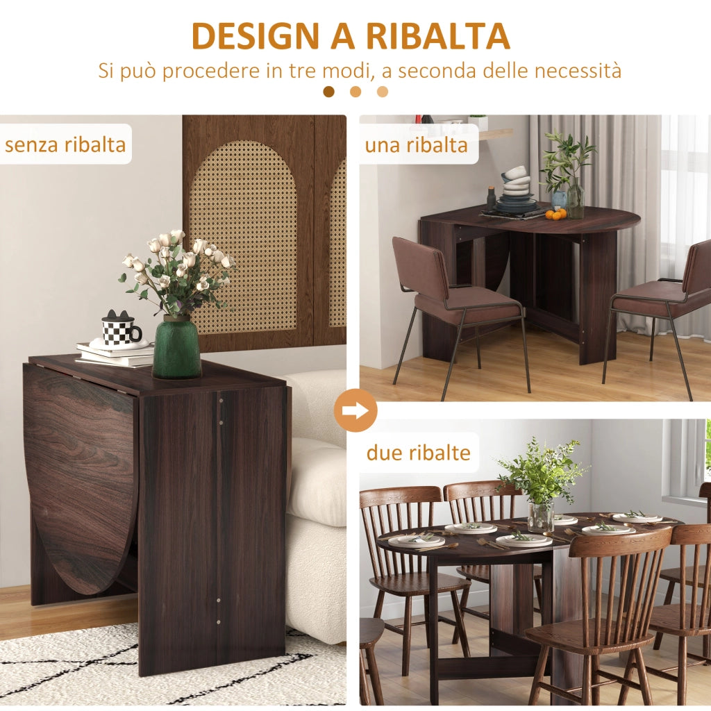 Tavolo Pieghevole Salvaspazio Ovale con 2 Ribalte ¨C Xylo ¨C Legno Marrone