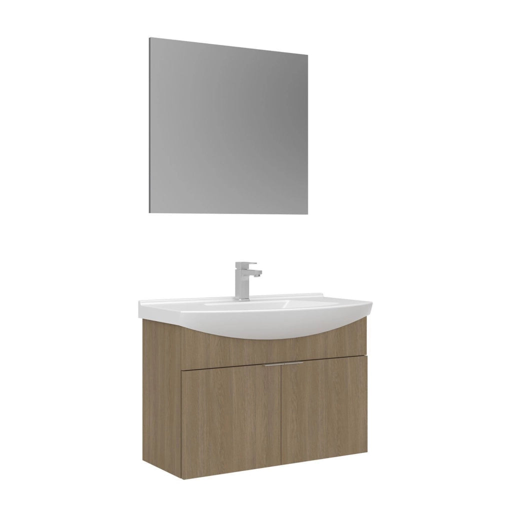 Set mobile lavabo con specchio (2 pezzi) "Purus 80" - 80 x 50 x 58 cm - Rovere