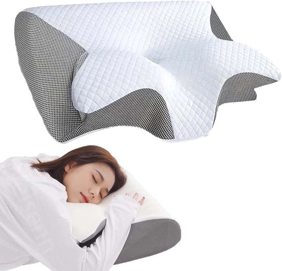 Cuscino per la testa - cuscini - Cuscino ergonomico per il collo - per sonnatori sul fianco - sul dorso e sulla schiena - 60x37x12cm (Grigio)