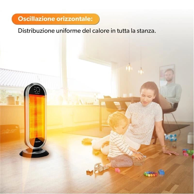 HIGH-TECH STUFA ALOGENA 400-800-1200 W 3 LIVELLI DI POTENZA SPEGNIMENTO AUTOMATICO E OSCILLAZIONE ORIZZONTALE