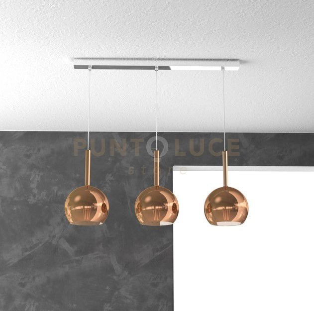 SOSP. CROMO RETTANGOLARE 3 LUCI VETRI TUTTI PICCOLO RAME 1155CR-S3 RP-RA