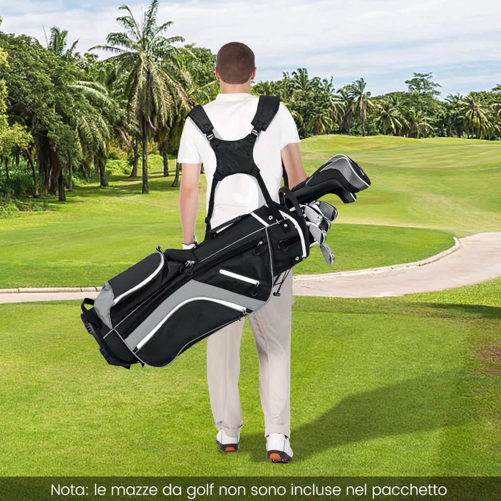 Sacca per Mazze da Golf, Borsa da Golf con Supporto, Divisori a 14 Vie, 6 Tasche, Borsa Frigo, Doppia Tracolla e Cappuccio Antipioggia, Ideale per Uomini e Donne