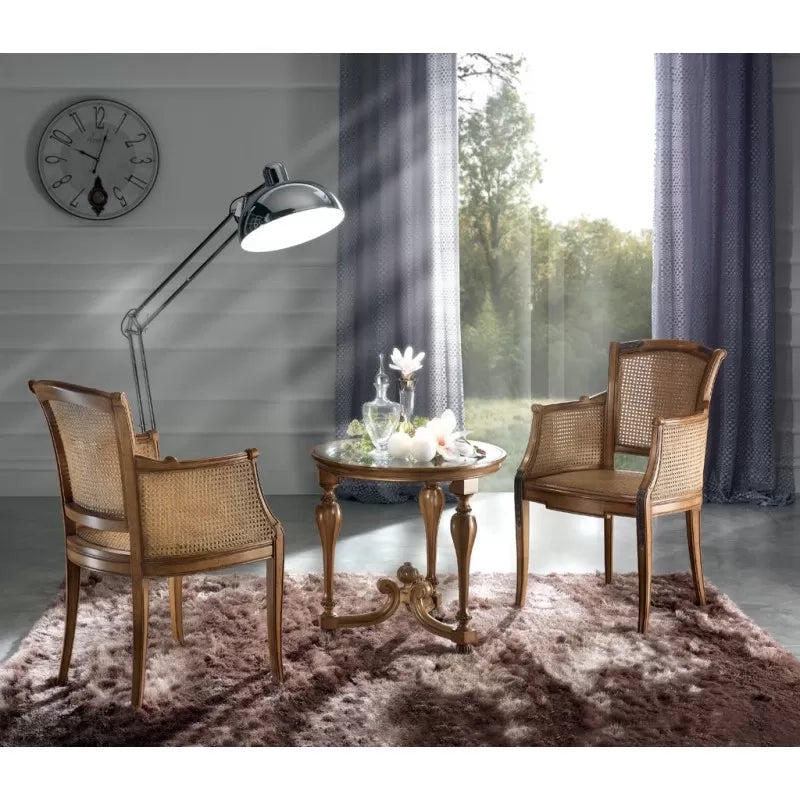 Tavolino rotondo classico legno piano vetro bassano 62x62x60 - Mobili 2G