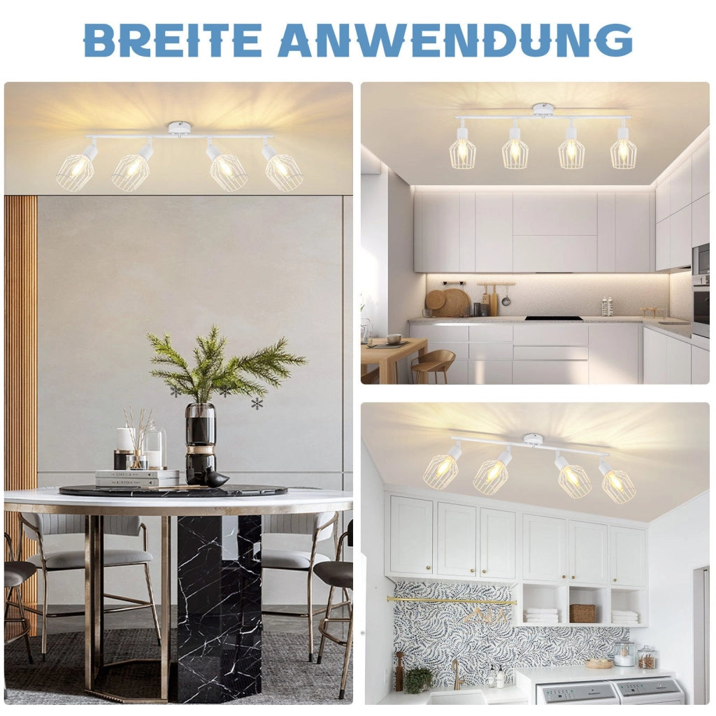 ZMH Faretto da soffitto bianchi 4 luci E14 metallo orientabili 350° industriali per corridoio soggiorno