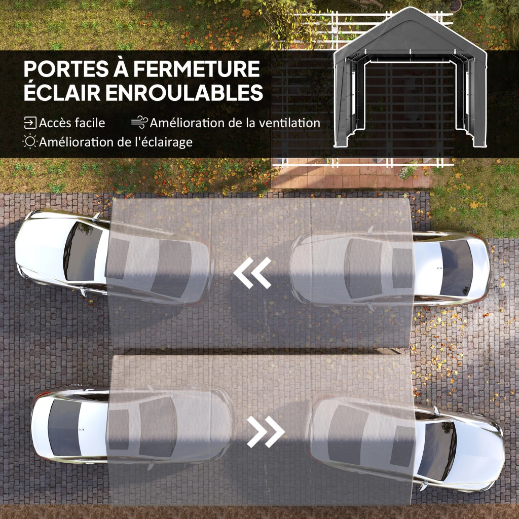 Carport Tenda Garage 3x6m ¨C Xylo ¨C Grigio Scuro con Pareti Laterali, 2 Porte e 4 Finestre