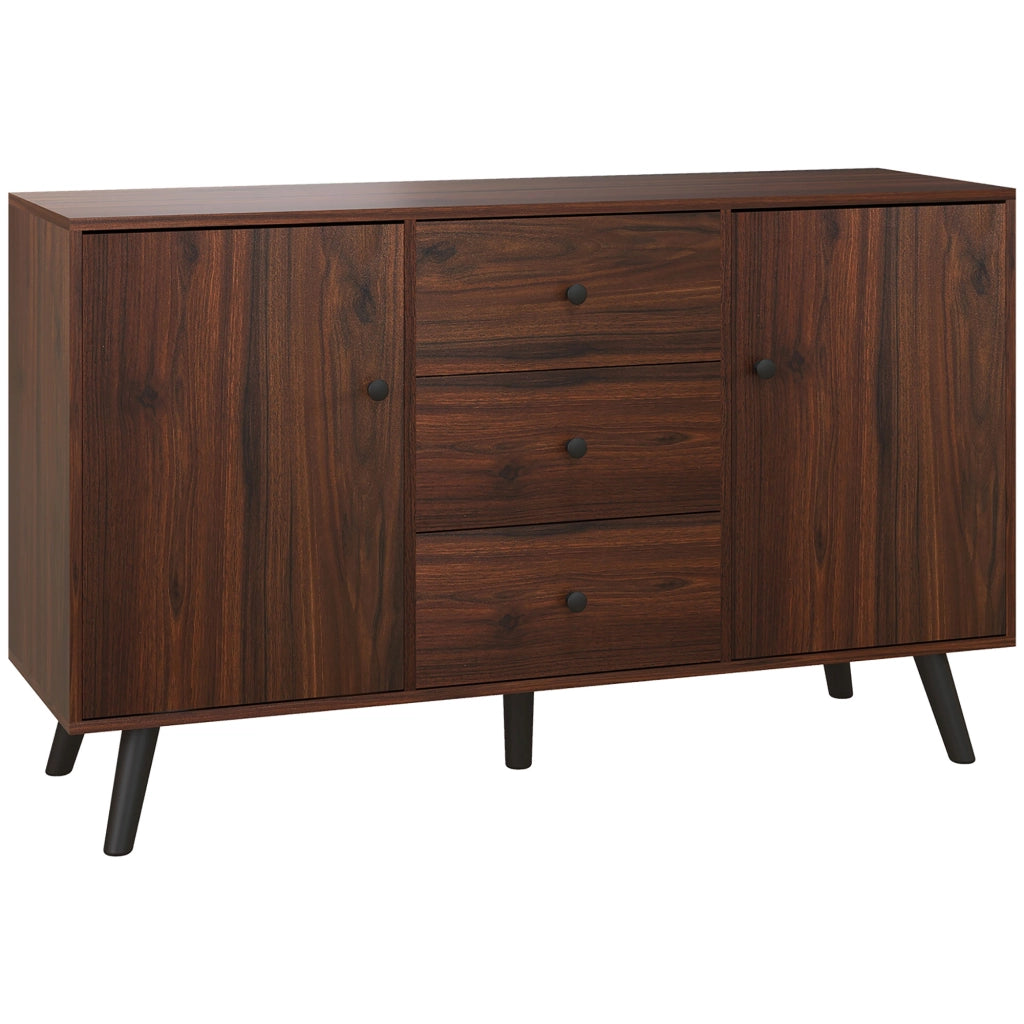 Credenza Moderna in Legno e Truciolato con 2 Armadietti e 3 Cassetti, 127x40x76 cm, Marrone e Nero