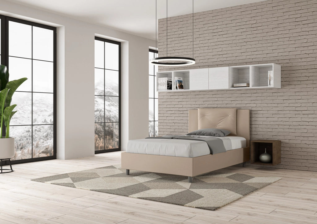 BS COM Letto una piazza e mezza contenitore imbottito 120x200 similpelle tortora