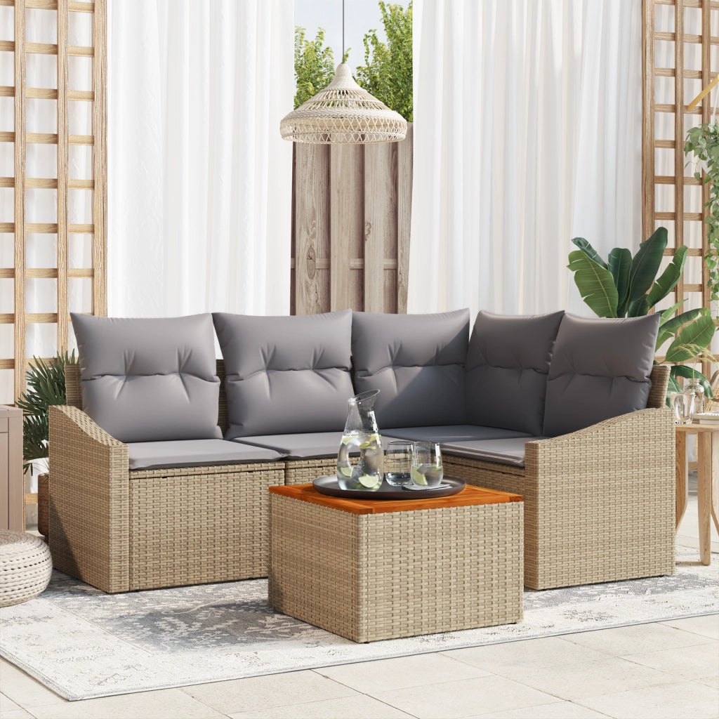 Set di 5 Pezzi Divano da Giardino con Cuscini Beige
