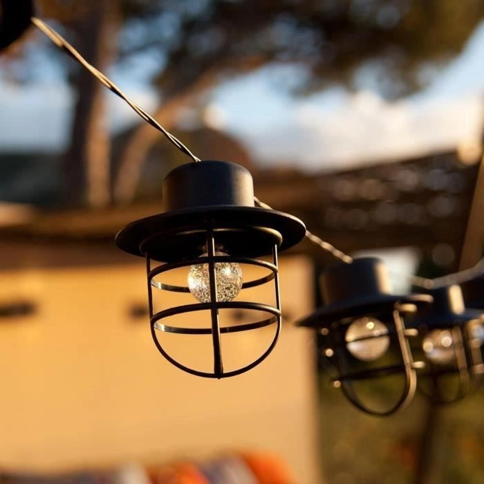 Ghirlanda di luce solare - LUMISKY - DETROIT - 4 m - Paralume in stile industriale - 10 lampadine rotonde - LED bianco caldo