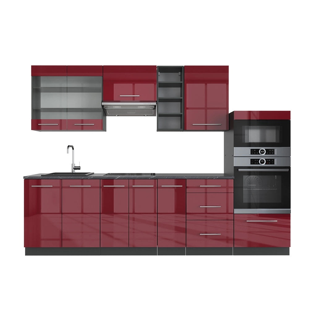 Cucina componibile Fame-Line Bordeaux lucido/Antracite 280 cm, PL Antracite Vicco