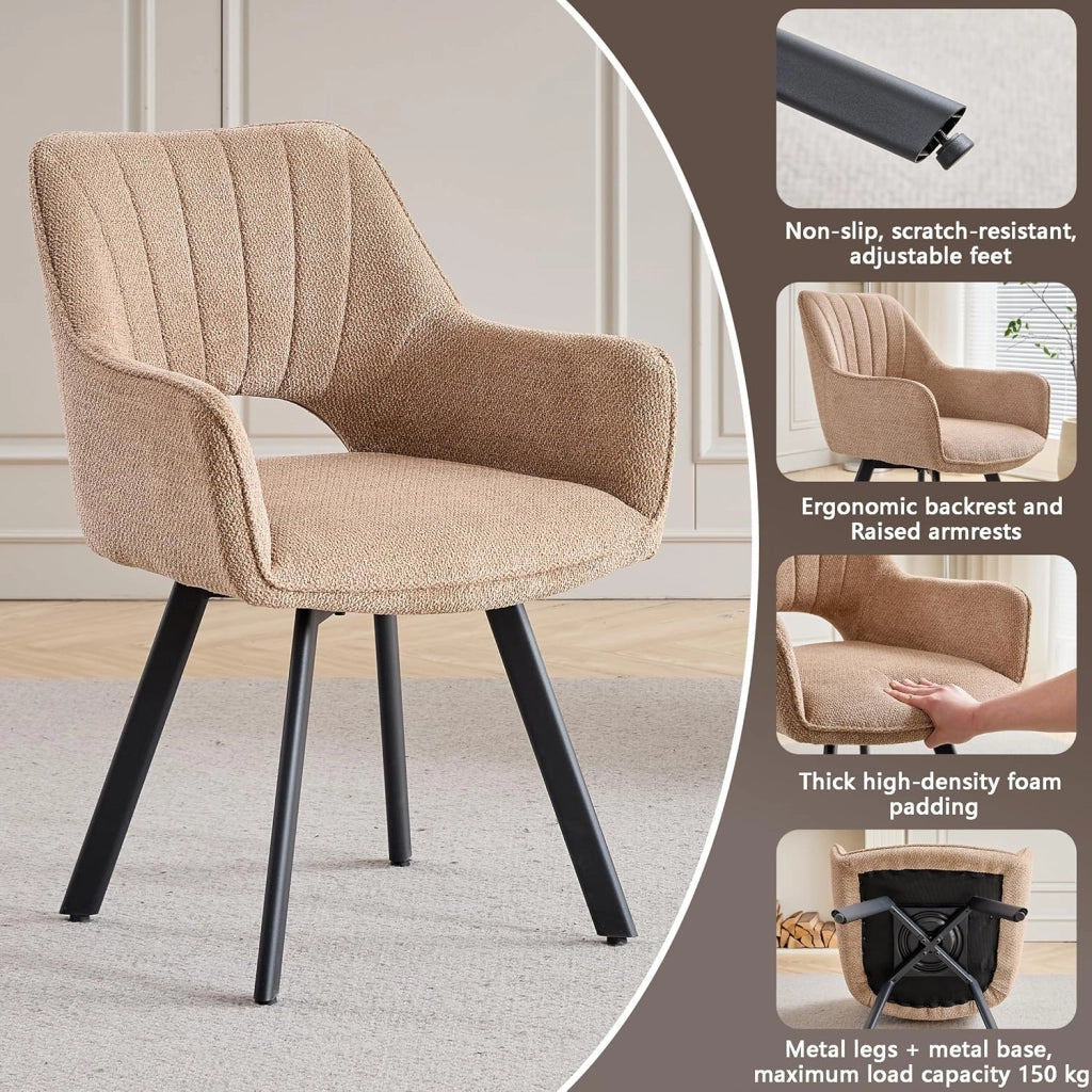 GrandCA HOME set di 6 Sedia da pranzo girevole a 360° con braccioli,sedia da cucina moderna,con gambe in metallo,ideale per cucine,sale da pranzo e camere da letto-Marrone chiaro