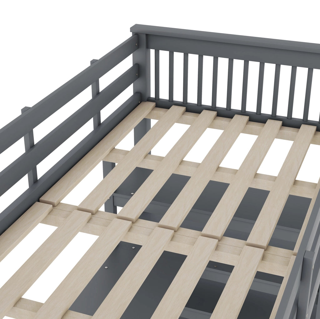 Letto a soppalco 90x200 cm con scrivania e vani portaoggetti in pino e MDF grigio