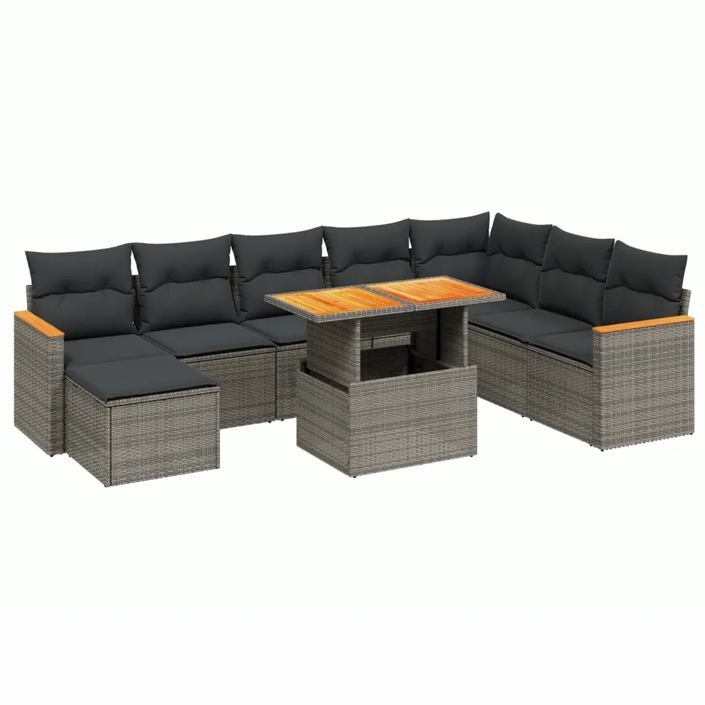 Set Divano da Giardino 9 pz con Cuscini Grigio in Polyrattan 3273216