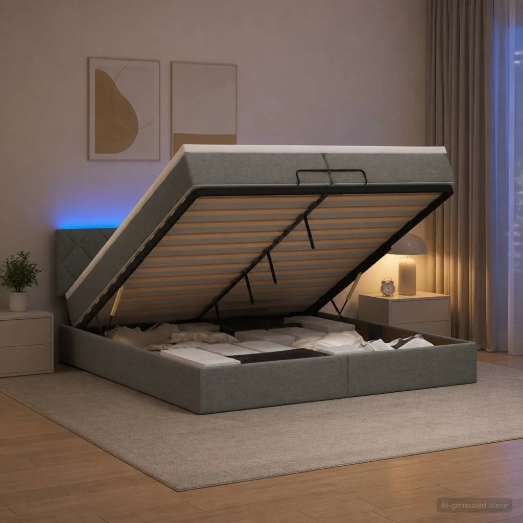 Letto Ottomano con Materasso e LED Grigio Scuro 200 x 200 cm 3457017