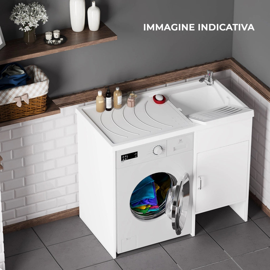 Lavatoio e Coprilavatrice in PVC 109x60x89 cm Forlani Tidy Bianco Lato Destro