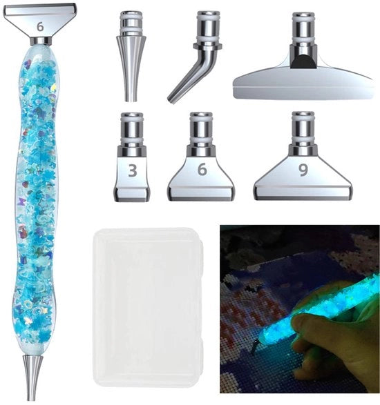 Kit di pittura con diamanti a punta metallica, accessori e strumenti per la pittura con diamanti DIY, 6 stili, punta a 5D, sostitutivi di punte metalliche per pennelli a diamanti, pennelli illuminanti per arte con diamanti