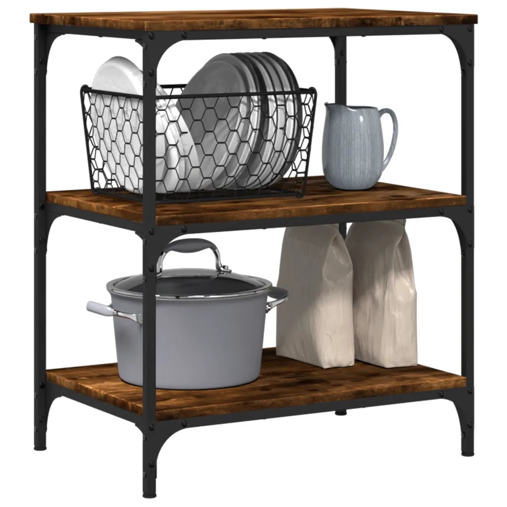 Carrello da Cucina-Scaffale per Cucina Rovere Fumo 60x41x76 cm in Legno Multistrato